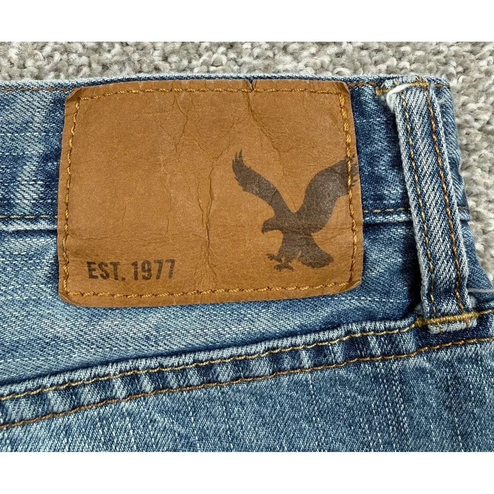 American Eagle Original Boot Jeans Mens 36x32 Blue Distressed Faded Bootcut
